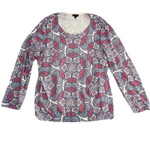 Talbots Geometric Floral Pullover Sweater Women's X Light Weight Pink Blue